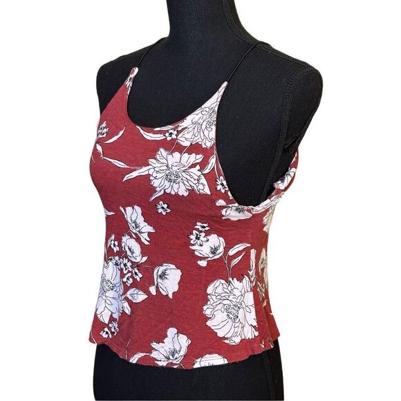 Mind Code Burgundy White Floral Printed Bungee Spaghetti Strap, Scoop Neckline, - Picture 3 of 6